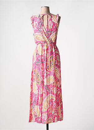 Robe longue tissage popeline sans manche rose A BELLE BY J.E CREATION femme