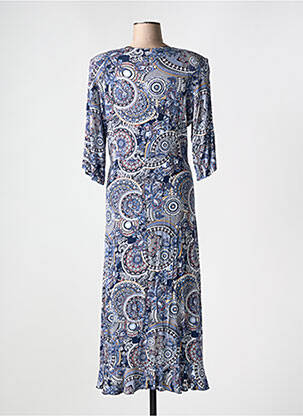 Robe longue imprimé fantaisie manches 3/4 bleu OLIVER JUNG femme