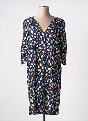 Robe mi-longue imprimé fleurs manches 3/4 bleu AN II VITO femme