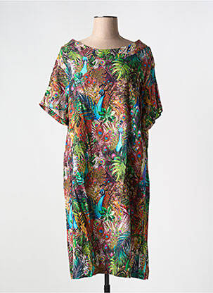 Robe mi-longue tissage crêpe manches courtes vert OLIVER JUNG femme