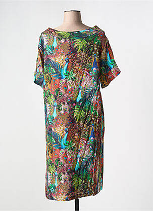 Robe mi-longue tissage crêpe manches courtes vert OLIVER JUNG femme