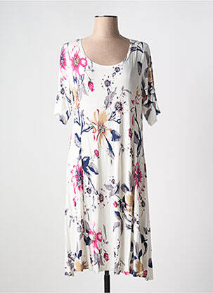 Robe mi-longue imprimé fleurs manches courtes blanc OLIVER JUNG femme