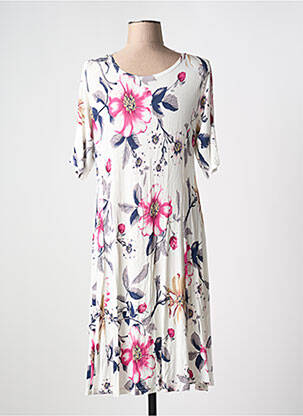 Robe mi-longue imprimé fleurs manches courtes blanc OLIVER JUNG femme