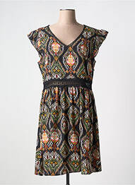 Robe mi-longue imprimé fantaisie manches courtes noir A BELLE BY J.E CREATION femme