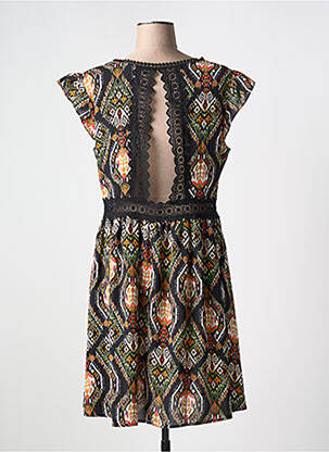 Robe mi-longue imprimé fantaisie manches courtes noir A BELLE BY J.E CREATION femme