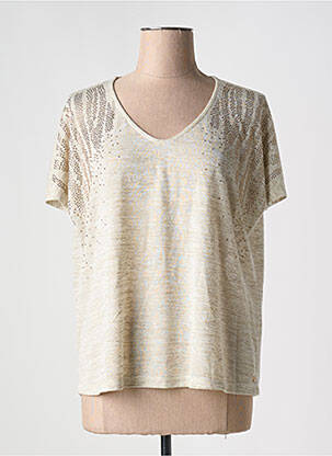 T-shirt sérigraphie avec strass manches courtes beige EGO femme
