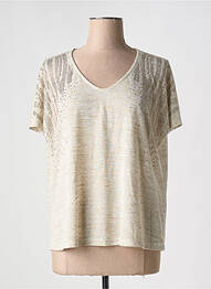 T-shirt sérigraphie avec strass manches courtes beige EGO femme