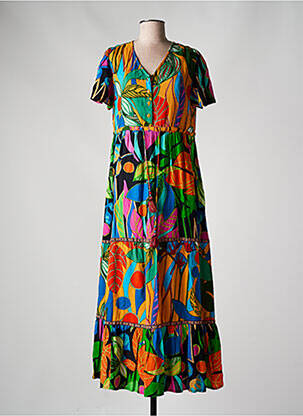 Robe longue manches courtes manches courtes vert ORIENTIQUE NATURALLY femme