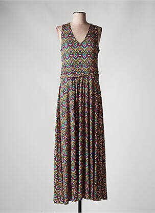 Robe longue imprimé fantaisie sans manche vert PRINCESSE NOMADE femme