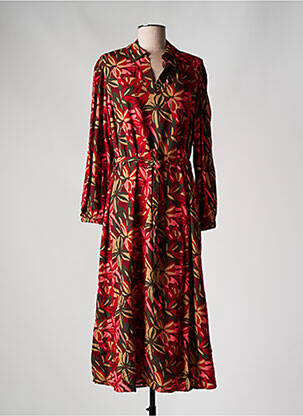 Robe mi-longue imprimé fleurs manches longues rouge JULIE GUERLANDE femme