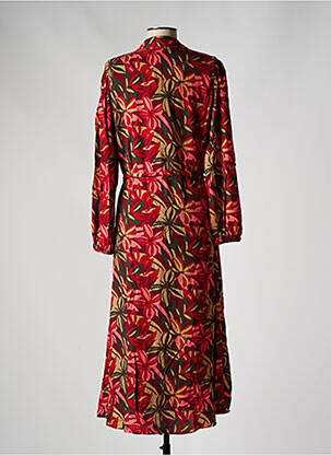 Robe mi-longue imprimé fleurs manches longues rouge JULIE GUERLANDE femme