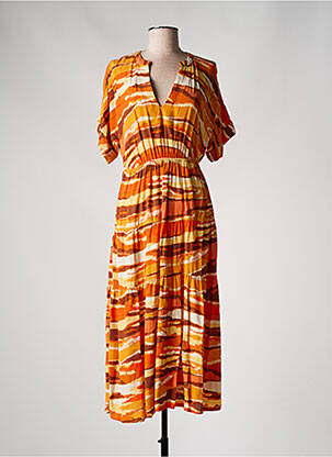 Robe longue imprimé fantaisie manches courtes orange AN' GE femme