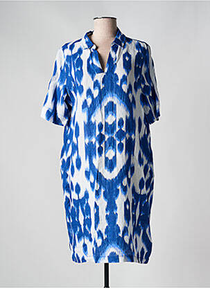 Robe mi-longue tissage crêpe manches courtes bleu STREET ONE femme