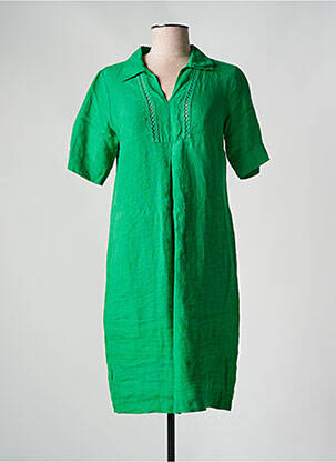 Robe mi-longue tissage crêpe manches courtes vert MALOKA femme