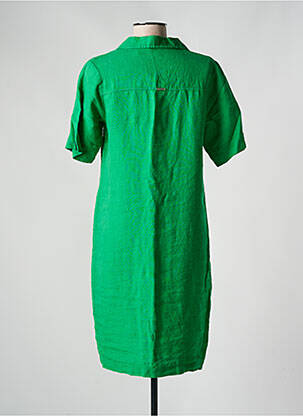 Robe mi-longue tissage crêpe manches courtes vert MALOKA femme
