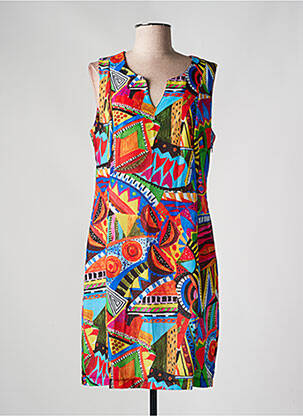 Robe mi-longue imprimé fantaisie sans manche rouge MALOKA femme