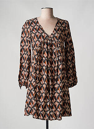 Robe courte manches longues manches longues marron PRINCESSE NOMADE femme