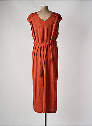 Robe longue tissage popeline manches courtes orange TIFFOSI femme
