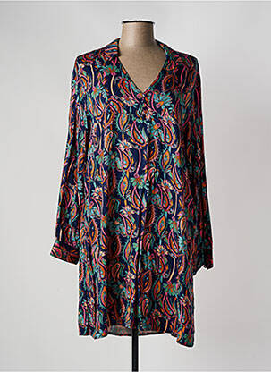 Robe mi-longue imprimé fleurs manches longues bleu LOLA ESPELETA femme