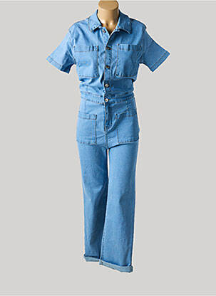 Combi-pantalon fermeture boutonnée sur le devant manches courtes bleu FOLYROSE femme