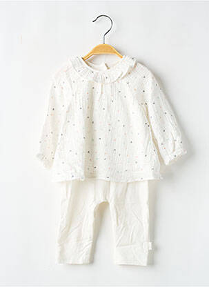 Combi-pantalon resserrée sur le bas manches longues blanc P'TIT BISOU fille