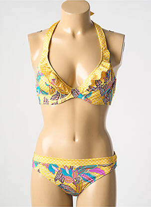 Maillot de bain 2 pièces stretch haut soutien-gorge balconnet jaune ROSA FAIA femme