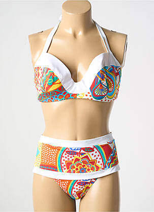 Maillot de bain 2 pièces stretch haut soutien-gorge balconnet blanc NICOLE OLIVIER femme