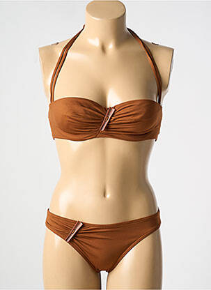 Maillot de bain 2 pièces stretch haut bandeau marron NICOLE OLIVIER femme
