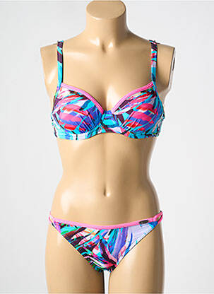 Maillot de bain 2 pièces stretch haut soutien-gorge moulé bleu SUNFLAIR femme