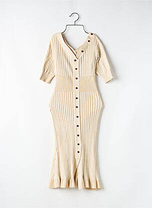 Robe mi-longue manches courtes manches courtes beige CHIC WISH femme