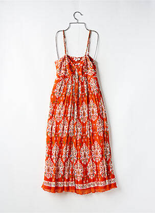 Robe mi-longue imprimé fleurs fines bretelles orange DERHY femme