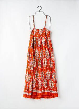 Robe mi-longue imprimé fleurs fines bretelles orange DERHY femme