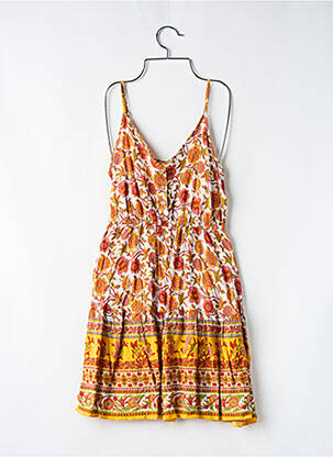 Robe mi-longue imprimé fleurs sans manche orange SANS MARQUE femme