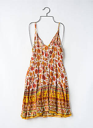 Robe mi-longue imprimé fleurs sans manche orange SANS MARQUE femme