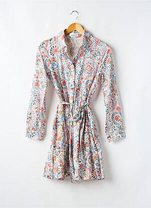 Robe courte imprimé fleurs manches longues blanc CHARLIOR femme