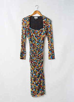 Robe mi-longue imprimé fleurs manches longues noir GANNI femme