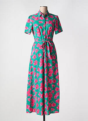 Robe longue imprimé fleurs manches courtes vert SUZZY & MILLY femme