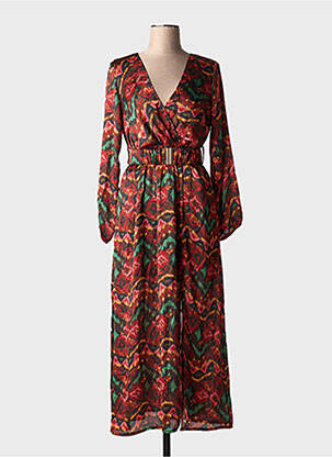 Robe mi-longue imprimé fantaisie manches longues noir LILIE ROSE femme