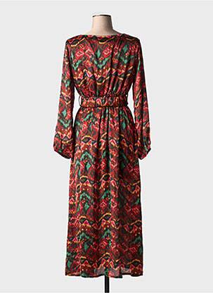 Robe mi-longue imprimé fantaisie manches longues noir LILIE ROSE femme