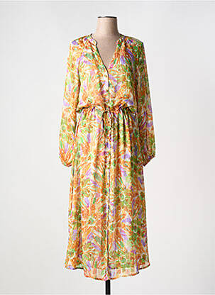 Robe mi-longue imprimé fleurs manches longues orange IVIVI femme