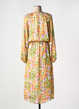 Robe mi-longue imprimé fleurs manches longues orange IVIVI femme