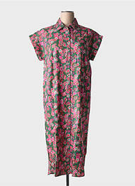 Robe mi-longue imprimé fleurs manches courtes vert EMI-JO femme