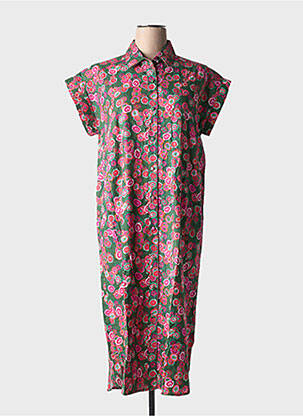 Robe mi-longue imprimé fleurs manches courtes vert EMI-JO femme