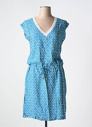Robe mi-longue imprimé fleurs manches courtes bleu IT HIPPIE femme