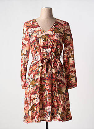 Robe mi-longue imprimé fantaisie manches longues rose LILIE ROSE femme