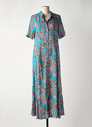 Robe longue imprimé fleurs manches courtes bleu LA FIANCÉE femme