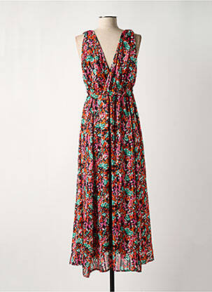 Robe longue imprimé fantaisie sans manche orange LILIE ROSE femme