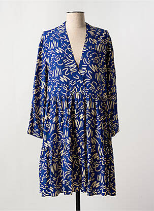 Robe mi-longue coupe fluide manches longues bleu GOA femme