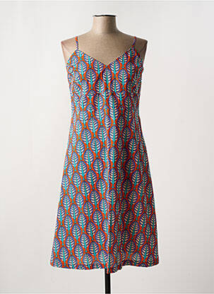 Robe mi-longue imprimé fantaisie fines bretelles orange KALI YOG femme