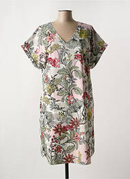 Robe mi-longue imprimé fleurs manches courtes vert ORIENTIQUE NATURALLY femme